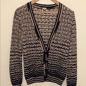 Missoni wool/ viscose cream black deep v-neck swirl triangle knit cardigan Sz 4
